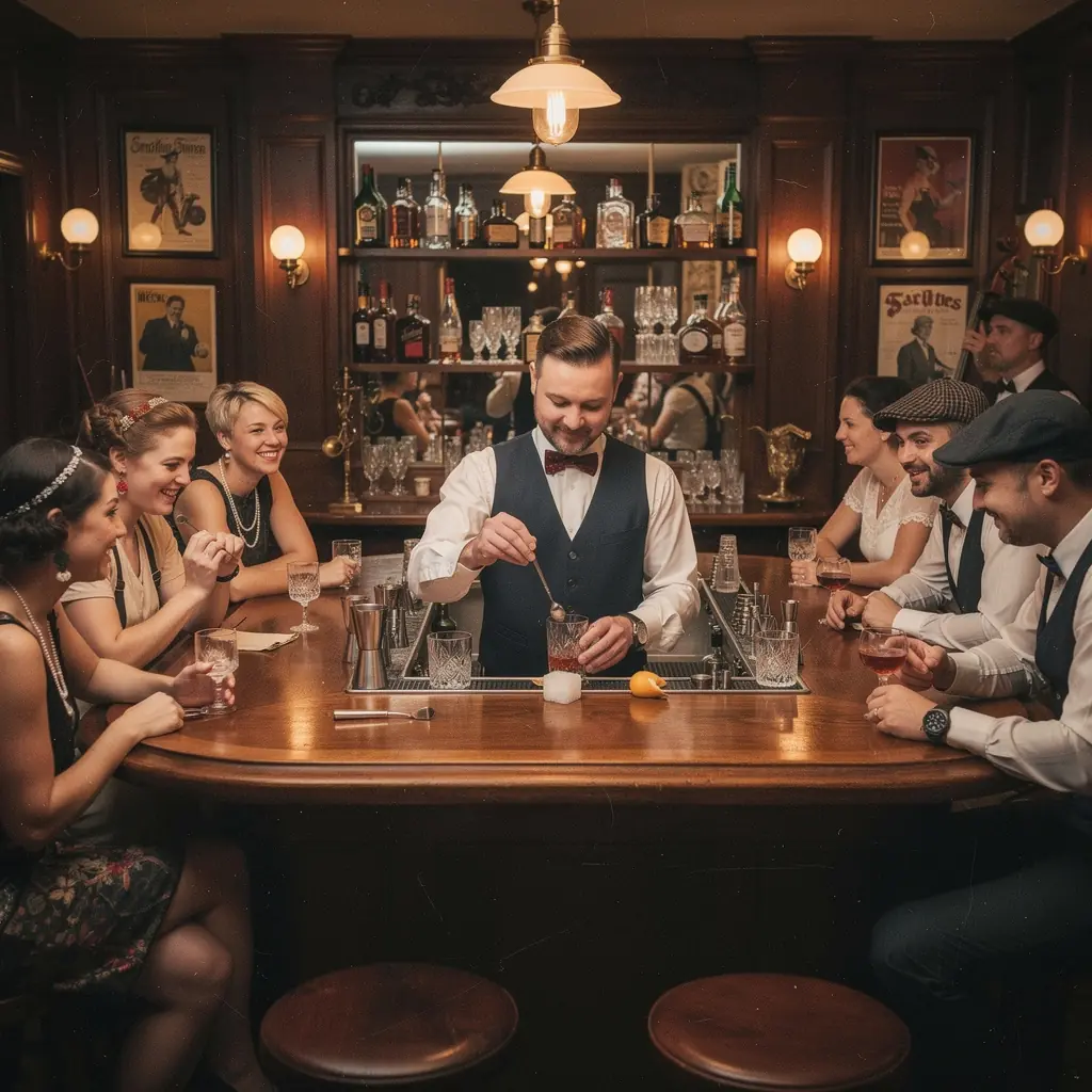 Ein Lehrer erklärt die verschiedenen Spirituosen und deren Verwendung in Cocktails.