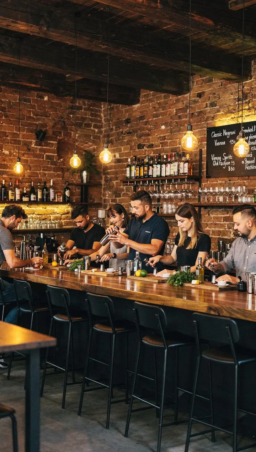 Ein Lehrer erklärt die verschiedenen Spirituosen und deren Verwendung in Cocktails.