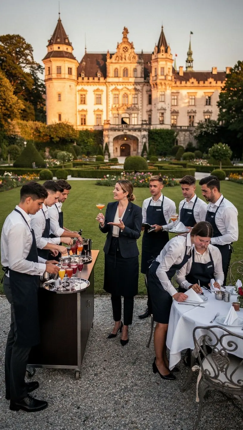 Ein Schüler mixt einen bunten Cocktail mit frischen Zutaten an der Bar.