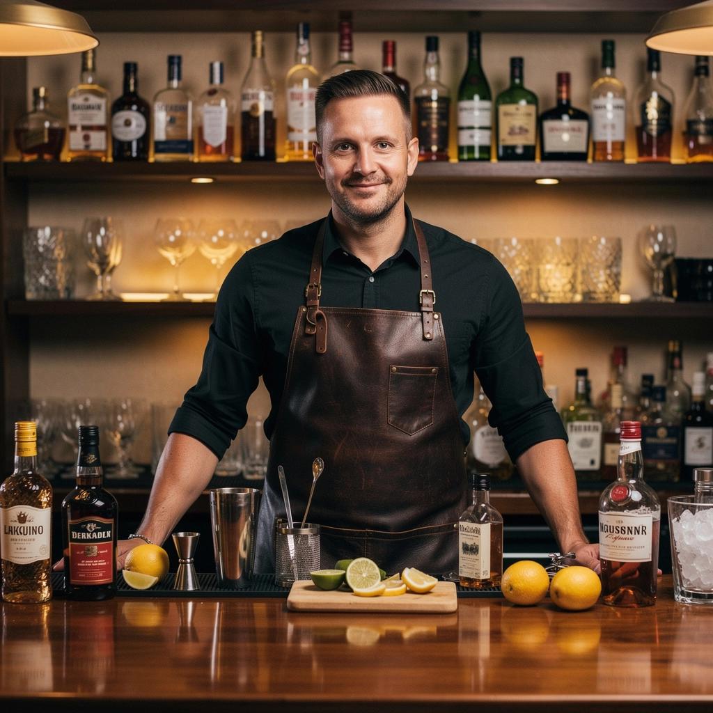 Ein Barkeeper demonstriert das richtige Schütteln eines Cocktails mit einem Shaker.